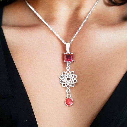 Mandala & Red Glass Necklace