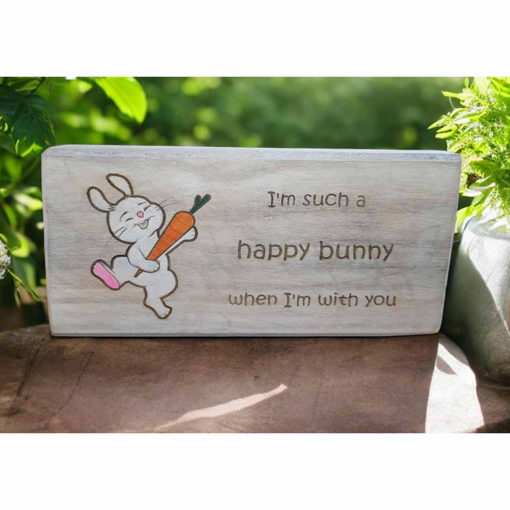 Free Standing Woodblock - Happy Bunny