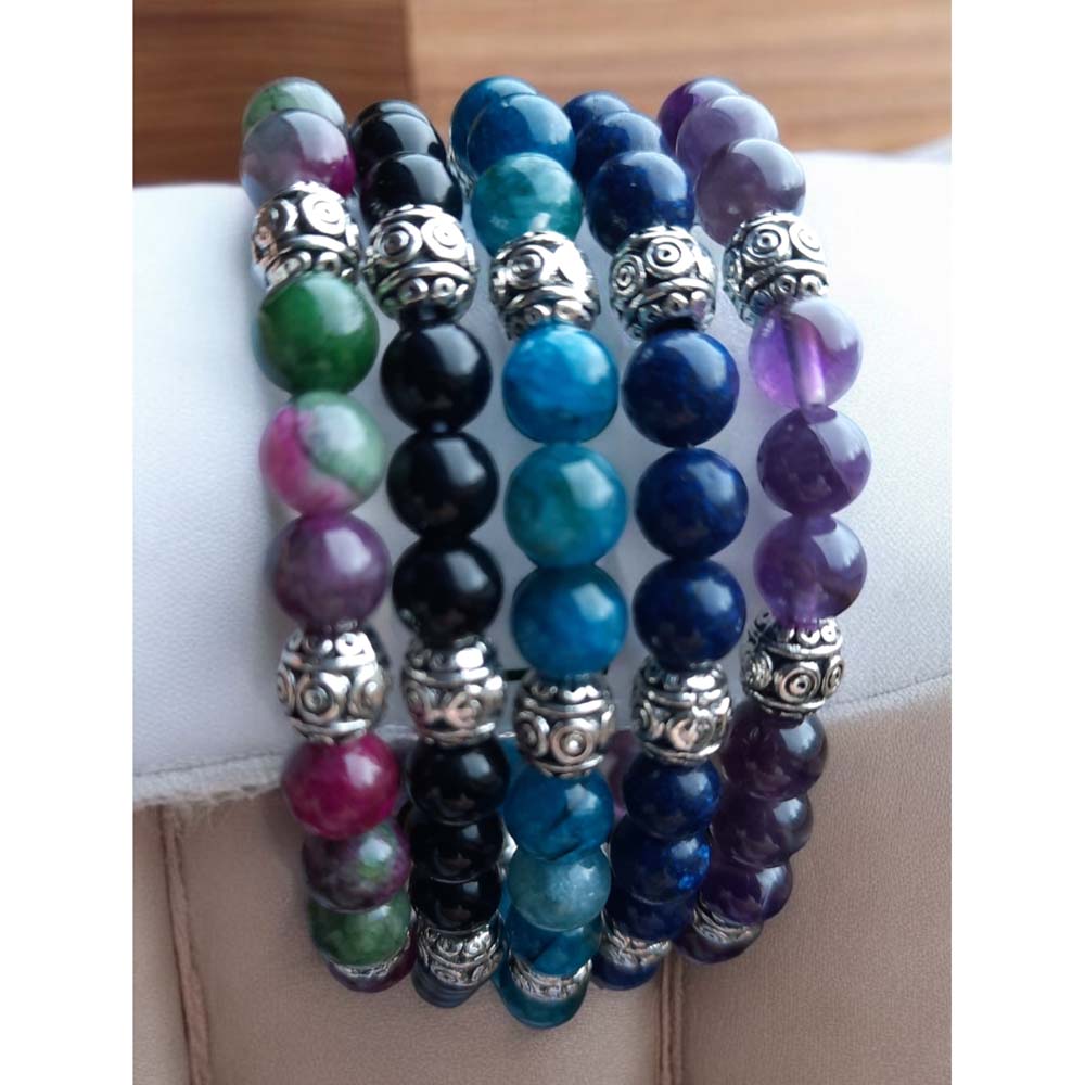 Set of 5 Stone Beaded Stacking Bracelets